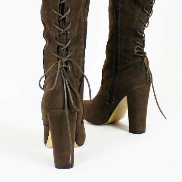 ShoeDazzle Brown Faux Suede Thigh-high Lace-up Boots - Picture 5 of 16